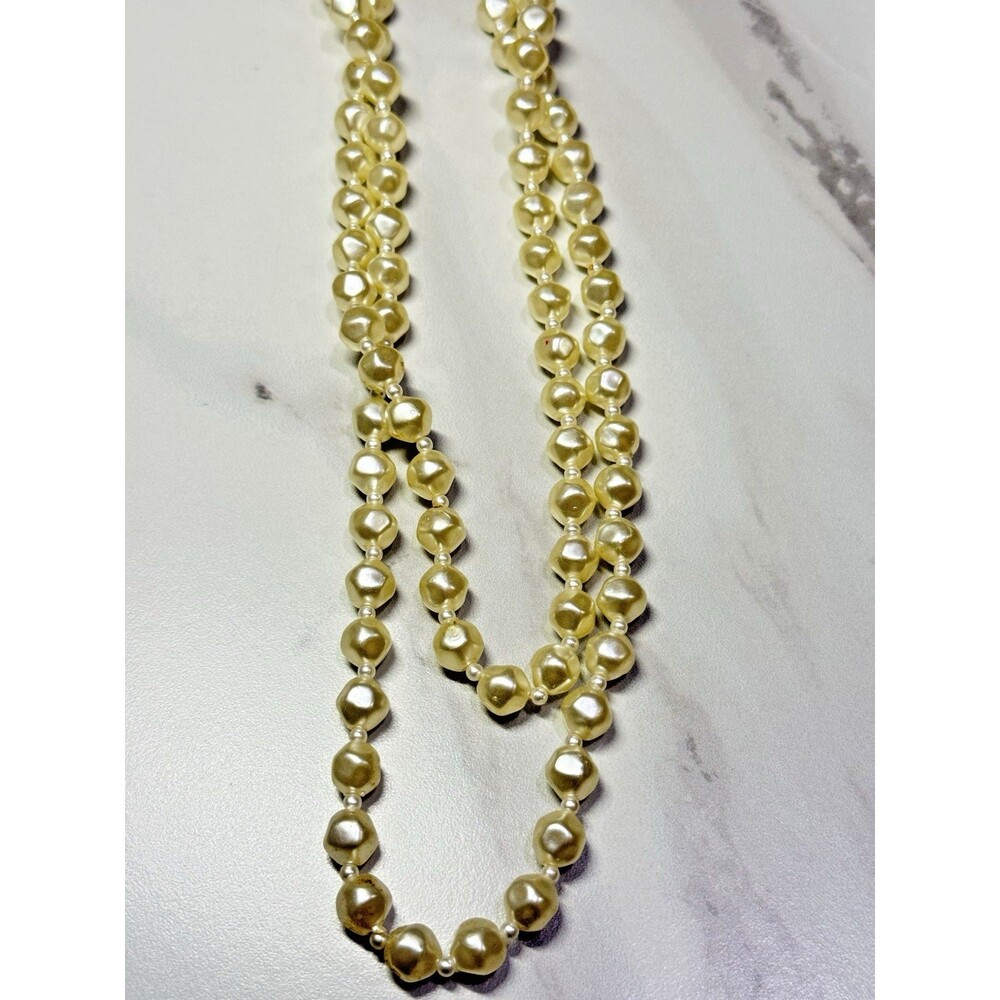 Vintage Long Faux Pearl Rope Necklace Strand
